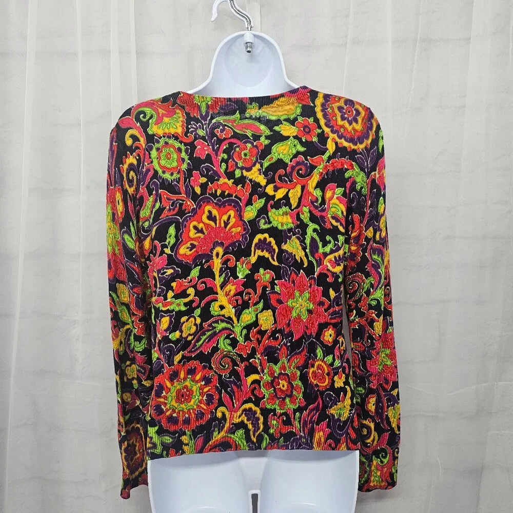 Talbots Cardigan Red Purple Knit Goth Floral Boho Retro Grunge S - Picture 7 of 11